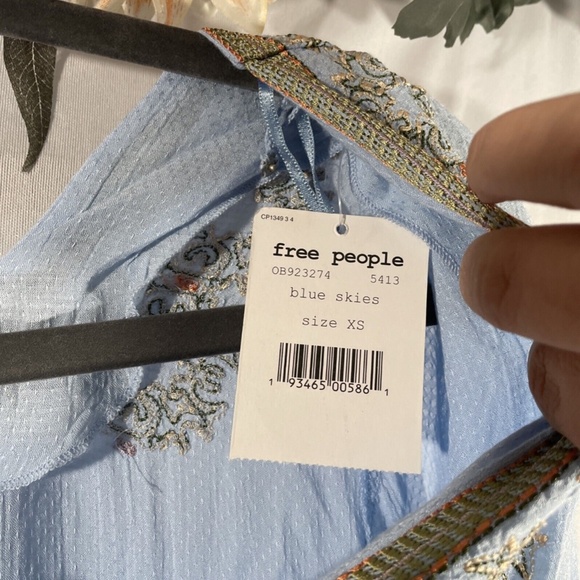 NWT $148‎ Free People [ XS ] Wild One Embroidered Mini Dress in Blue Skies - Picture 8 of 16